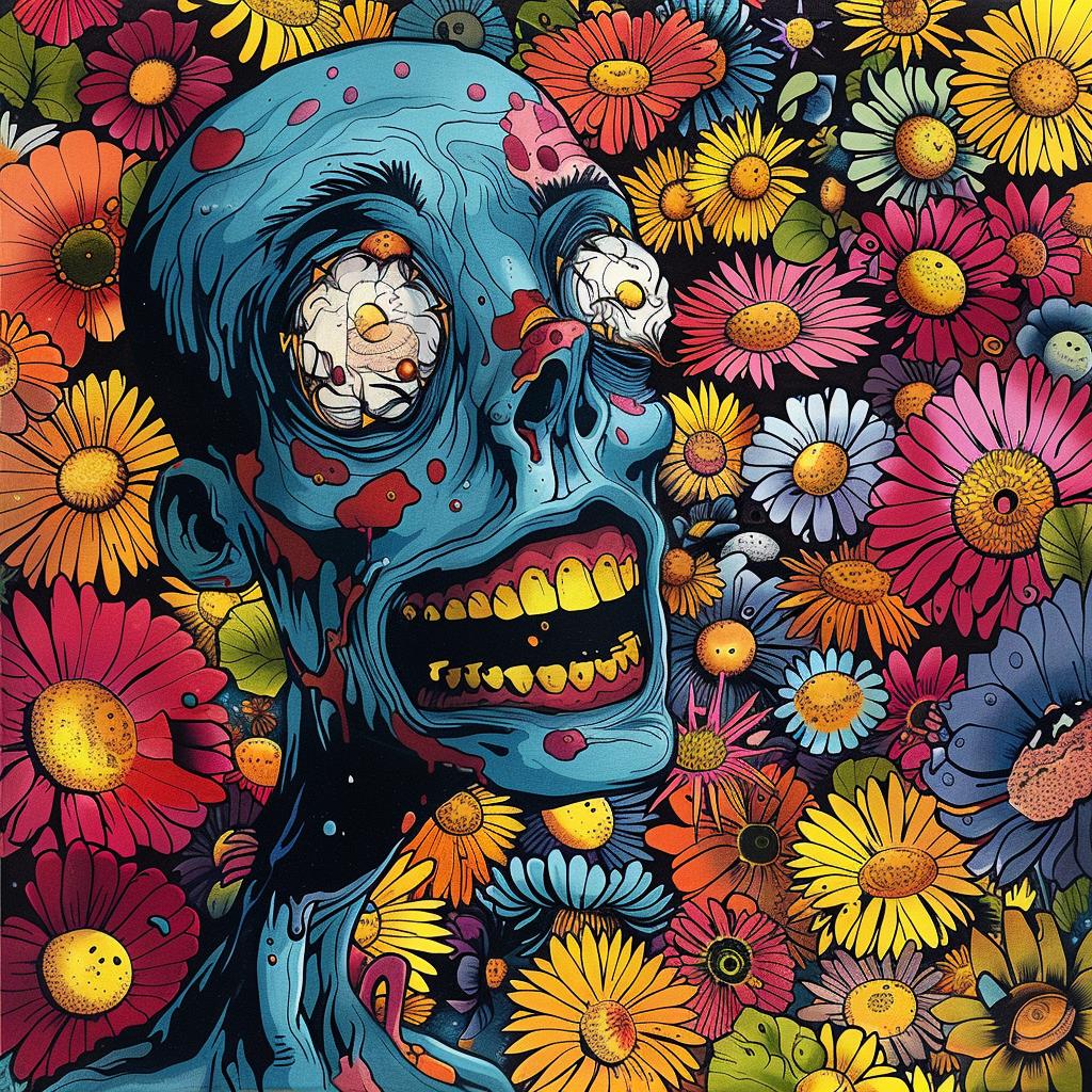 creative  surreal  flowerpunk  zombie  flowers  head  art  design  colorful  illustration 1019606