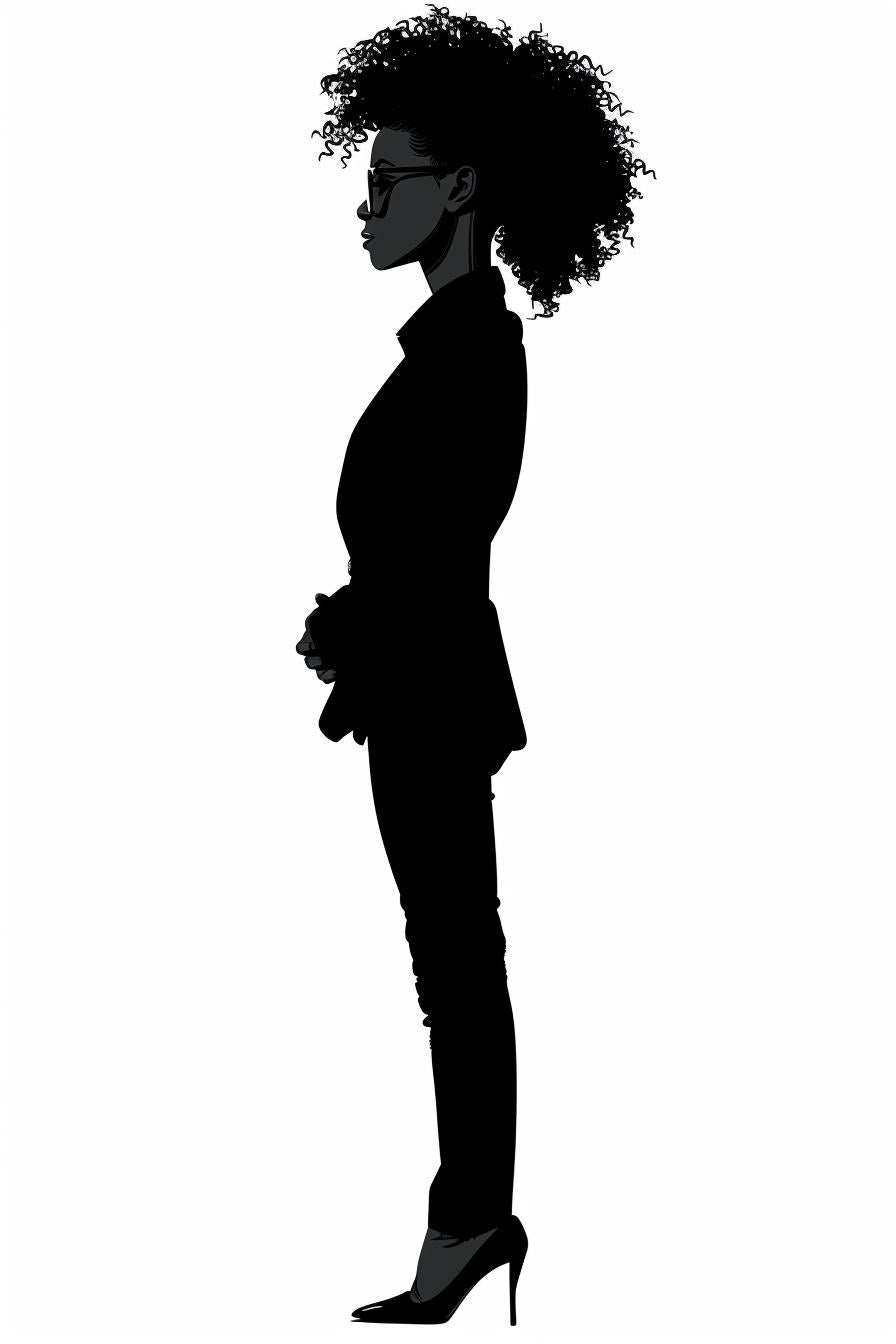 بدلة عمل نسائية أمريكية من أصل أفريقي، صورة ظلية، متجه أبيض، SVG، أفرو احترافي 954328