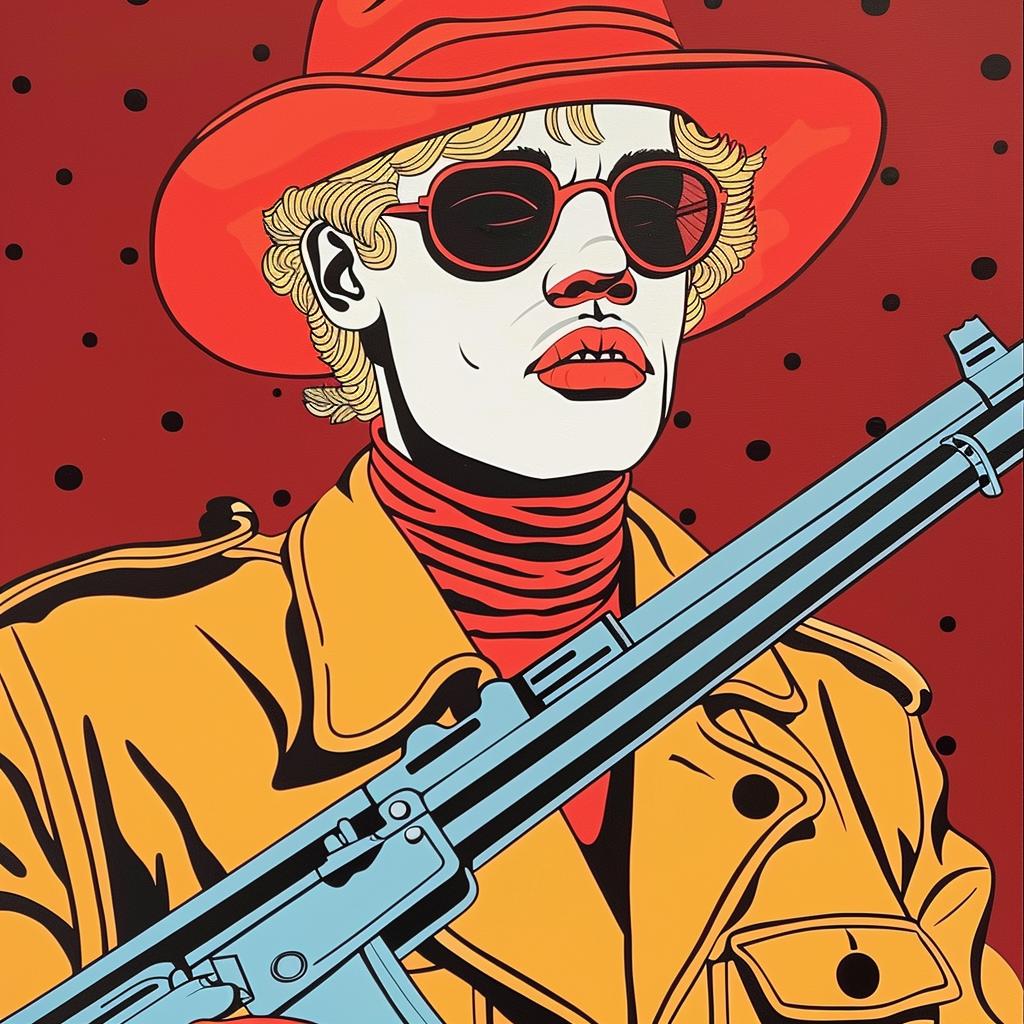 man  red  hat  sunglasses  gun  portrait  vintage  dynamic  stylized  graphic 944623