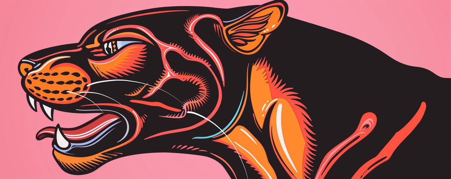 todd  mcfarlane  panther  mythical  snarling  profile  black  pink  background  creature 934043