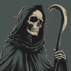 grim  skeleton  scythe  animation  style  Norman  normal  dark  moody  character 1062975