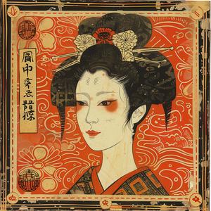 vintage  Japanese  matchbox  geisha  hair  art  illustration  style  portrait  design 1047549