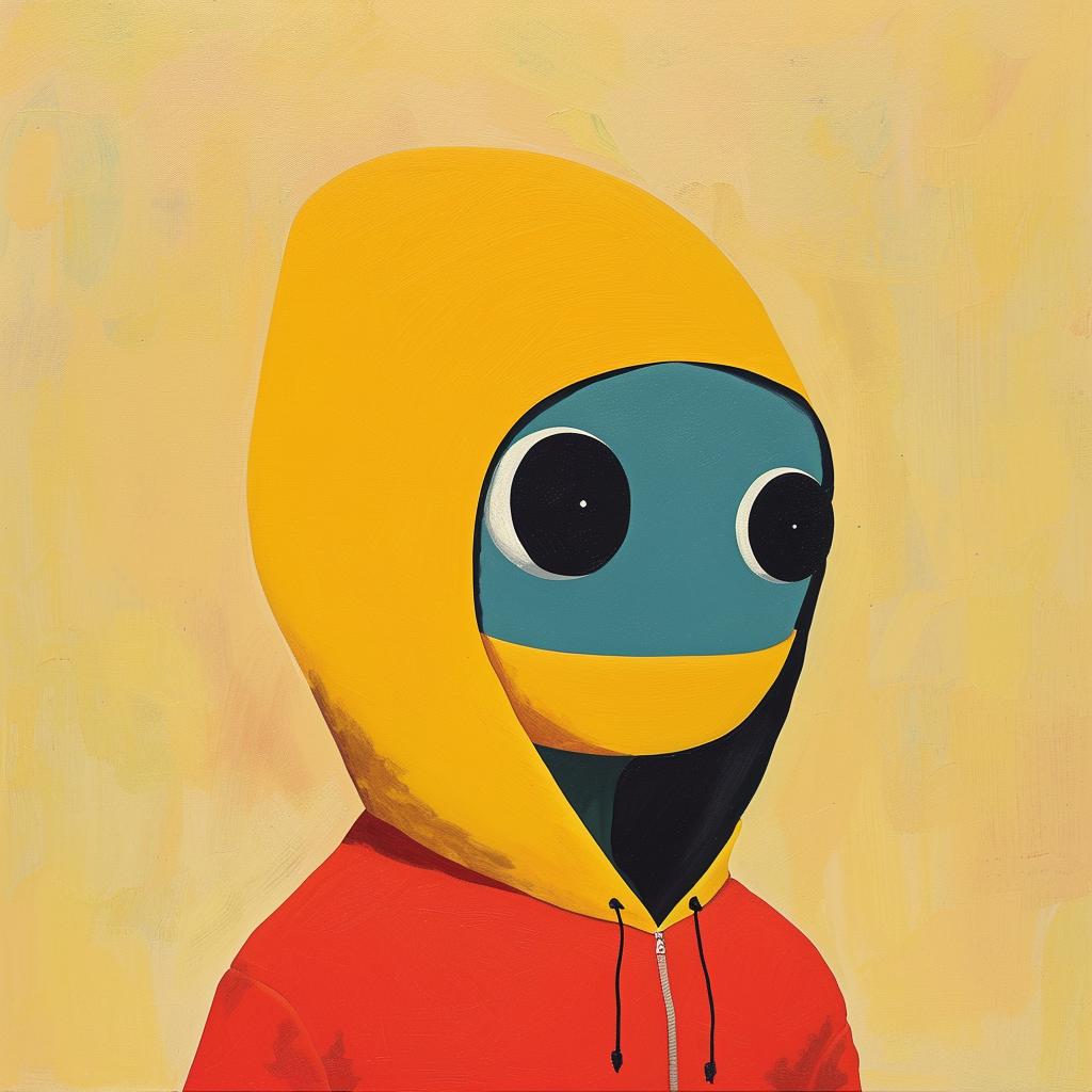 surreal  album  cover  character  hoodie  cartoon  vivid  playful  colorful  Joan 1017372