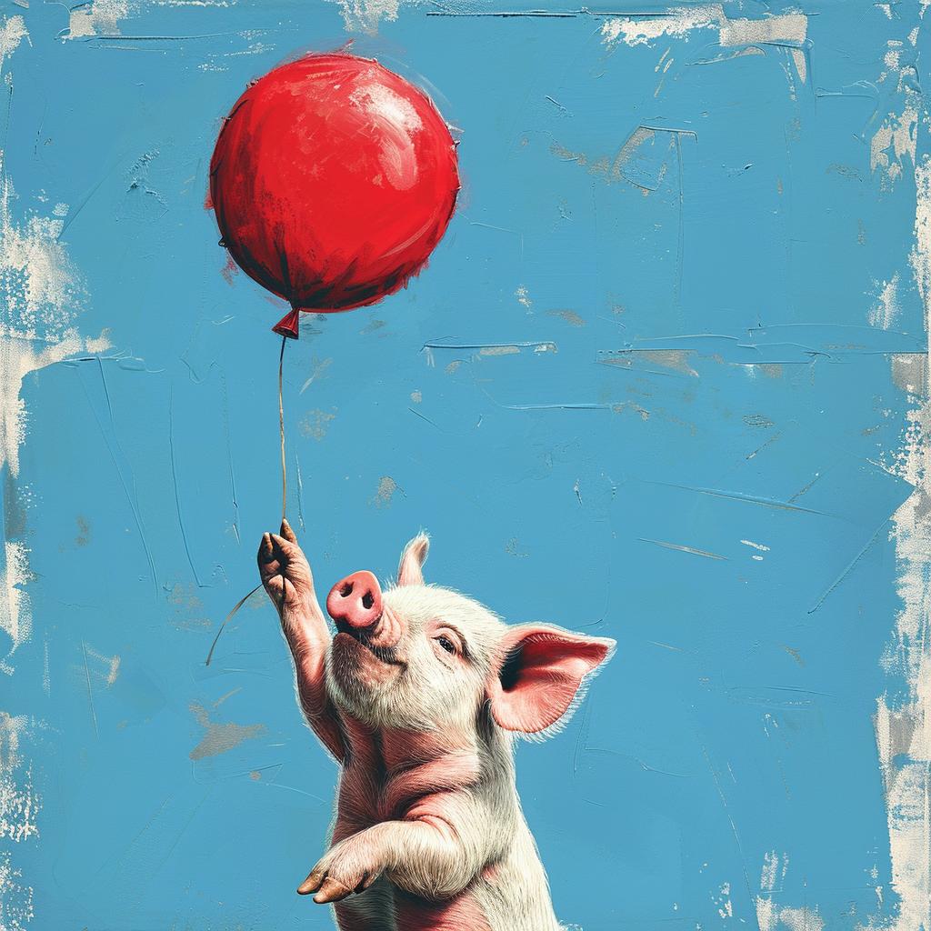pig  balloon  blue  sky  whimsical  cute  animals  playful  illustration  artwork 960187