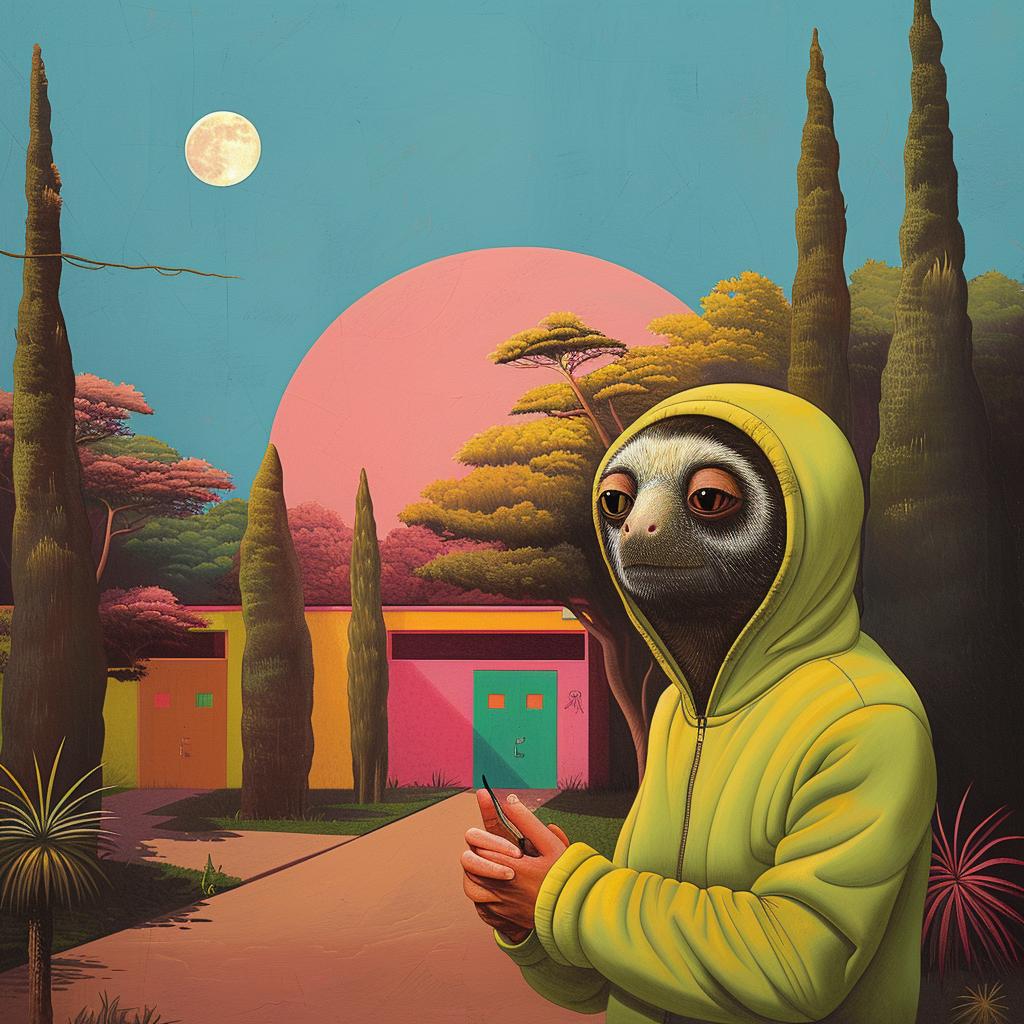 sloth  yellow  hoodie  painting  surreal  conceptual  artwork  creative  expression  album 1018845
