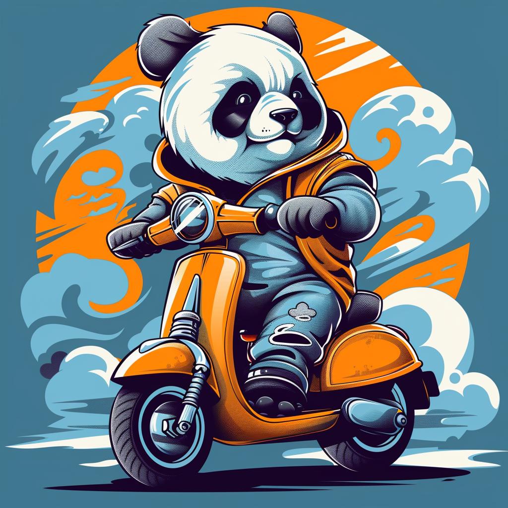 panda  scooter  minimal  blue  yellow  cartoon  happy  urban  fun  playful 955507