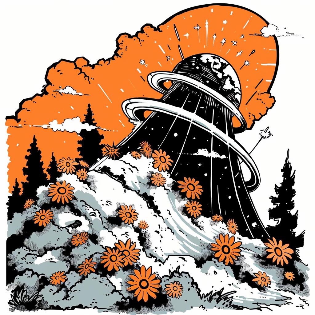 album  art  flowerpunk  Ralph  McQuarrie  spaceship  flowers  vibrant  teal  orange 941957