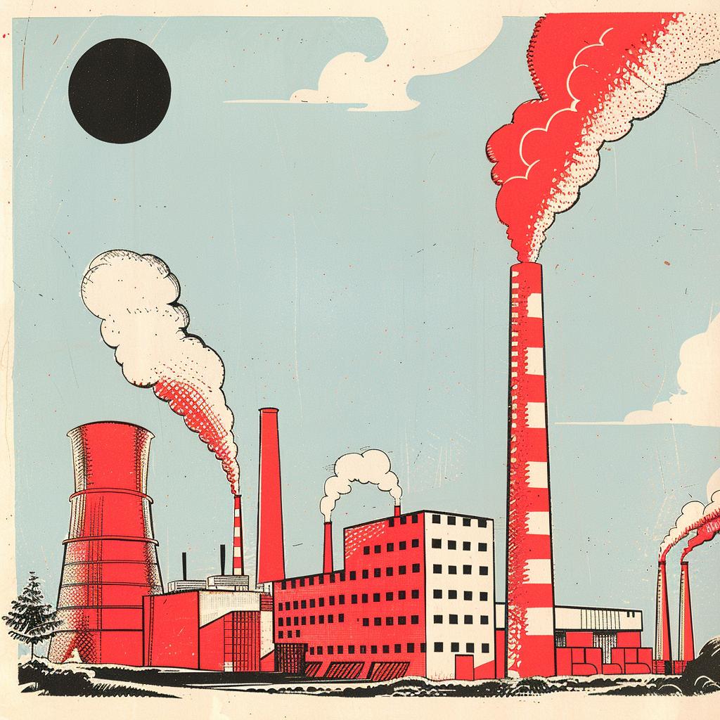 poster  industrial  brutalist  graphics  flatdesign  1940s  minimalist  architecture  factory  smokestacks 922478