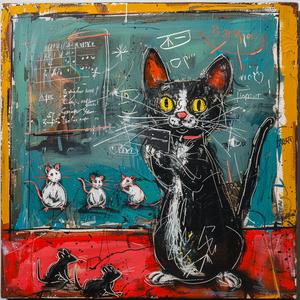 cat  Basquiat  painting  chalkboard  mice  illustration  animal  art  style  education 1077255