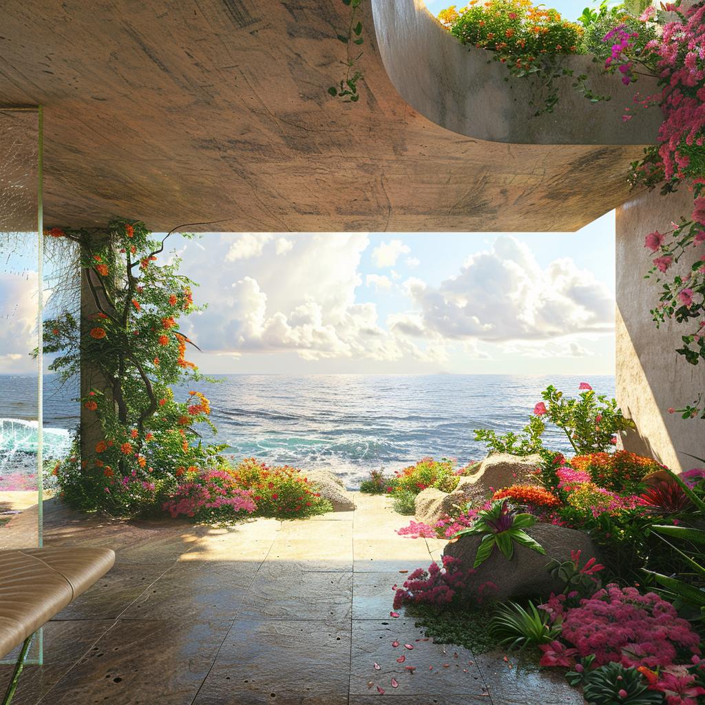 LeCorbusier  architecture  ocean  interior  rendering  spacious  modern  flowers  view  design 1036424