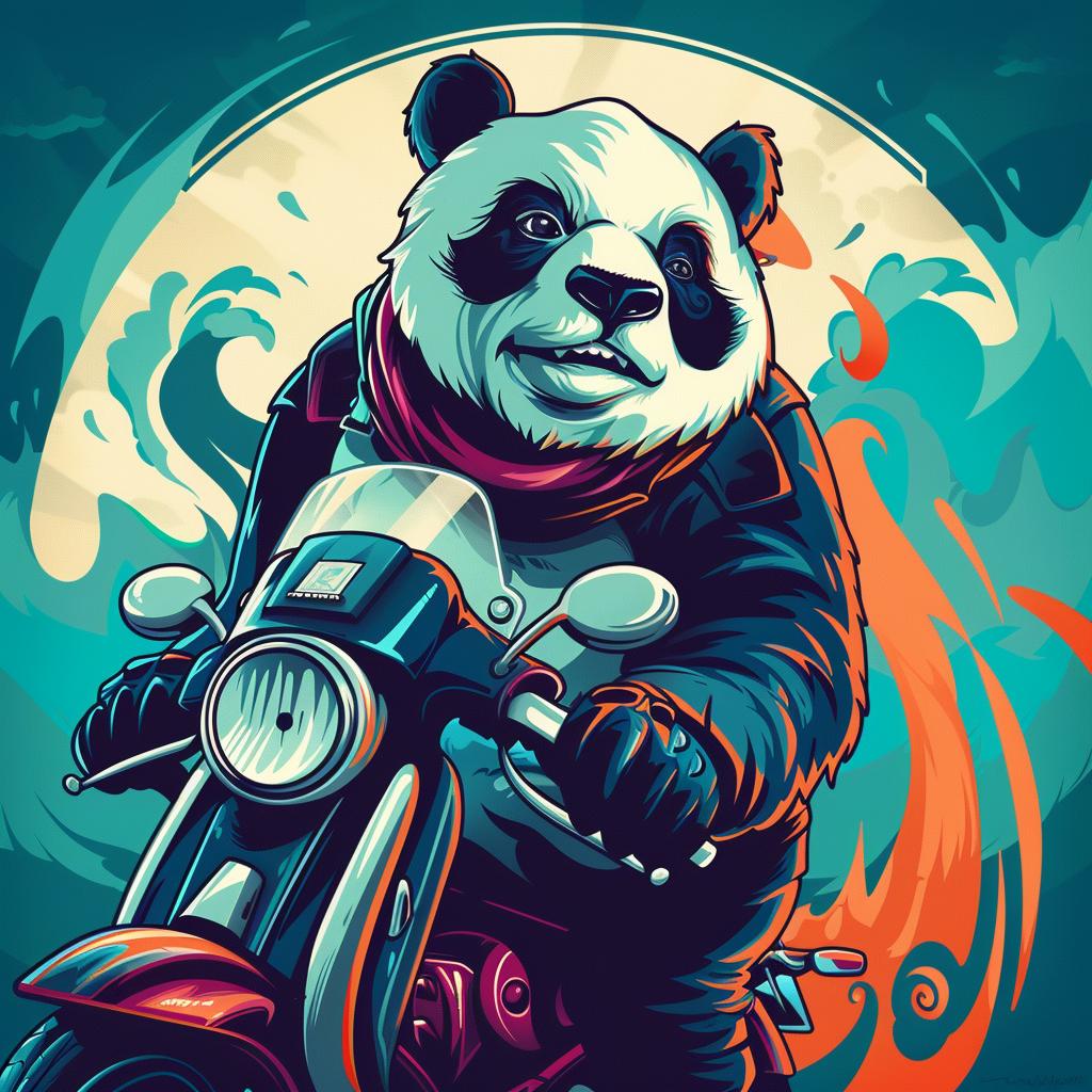 panda  moped  motorcycle  whimsical  cartoon  cute  animal  fun  illustration  playful 1026330
