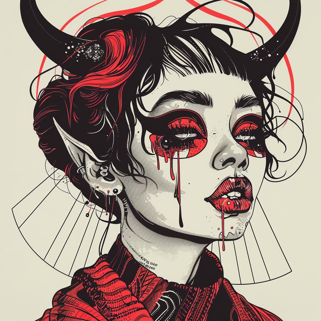 Pop  Art  demon  woman  horns  blood  red  eyes  creative  imaginative 939331