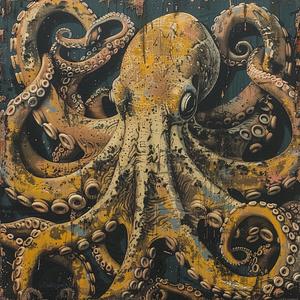 creative  surreal  octopus  wooden  wall  risograph  symbolist  screenprinting  texture  painting 1079091