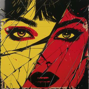 album  cover  surreal  devil  stripes  glass  makeup  woman  red  yellow 1078180