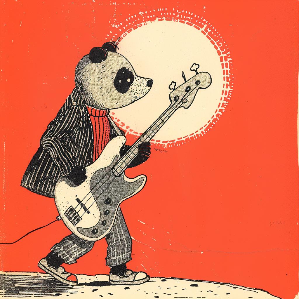 panda  cartoon  guitar  musical  humorous  playful  whimsical  character  illustration  Moebius 923051