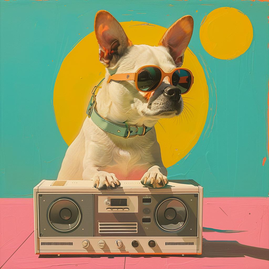 surreal  album  cover  dog  boombox  sunglasses  radio  Joan  Cornella  art 1017773