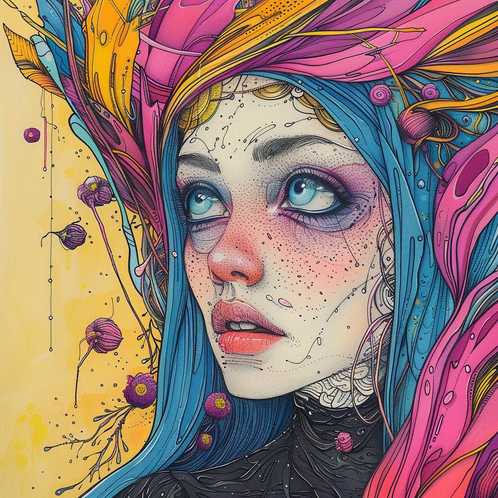 woman  colorful  hair  flowers  head  dark  occult  naturalistic  art  design 925560