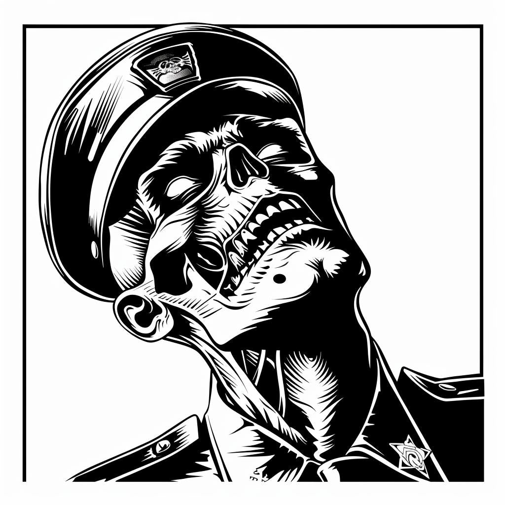 zombie  skull  military  silhouette  vintage  icon  emblem  linocut  black  white 951707