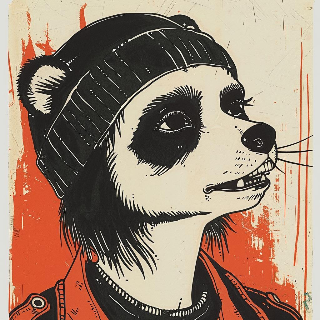 panda  hat  illustration  art  poster  playful  vibrant  design  whimsical  animal 967050