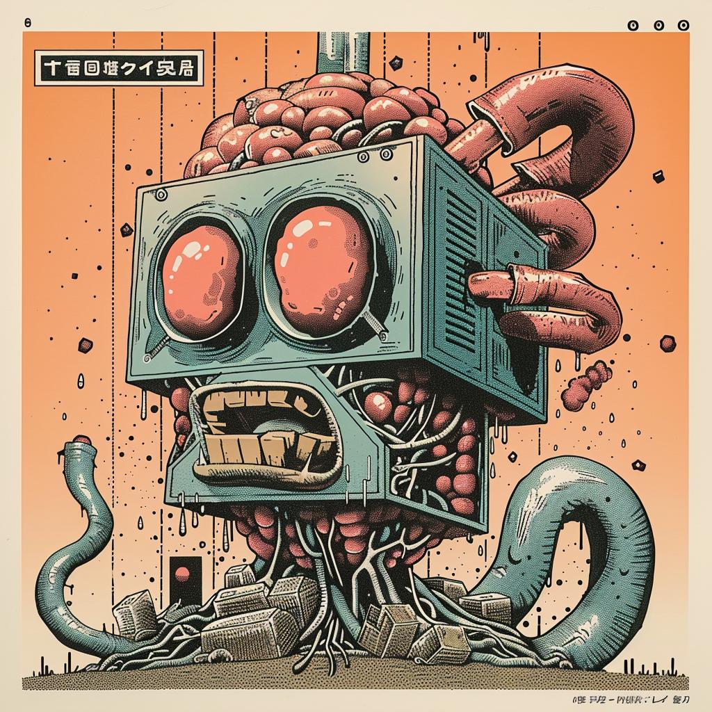 poster  robot  head  Japanese  graphic  illustration  digital  abstract  futuristic  colorful 947314