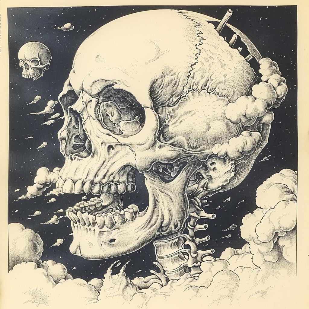 navy  cream  album  cover  skull  Paul  Pope  clouds  drawing  dark 916051