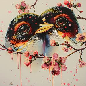 birds  kissing  branch  flowers  chromolithography  artwork  love  nature  animals  romance 1057659