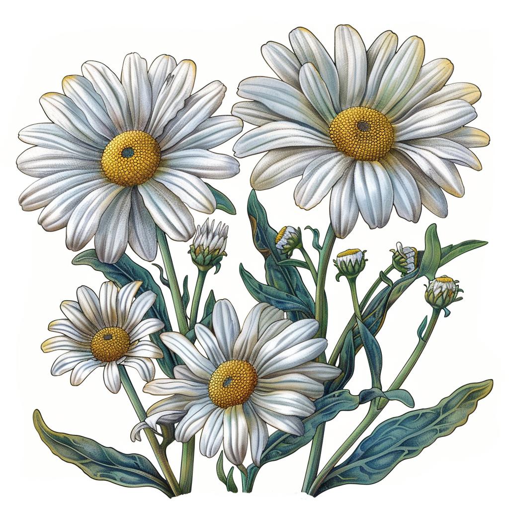 Illustration  Daisies  White  Background  Drawing  Flowers  Simple  Colors  Artwork  Botanical 971515