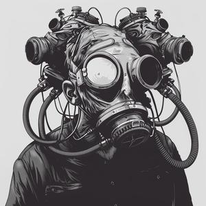 man  gasmask  head  drawing  lines  black  white  vector  surreal  modern 1070768