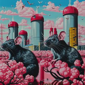 minimal  chromolithography  rats  pink  building  attack  illustration  simple  urban  animal 1037543
