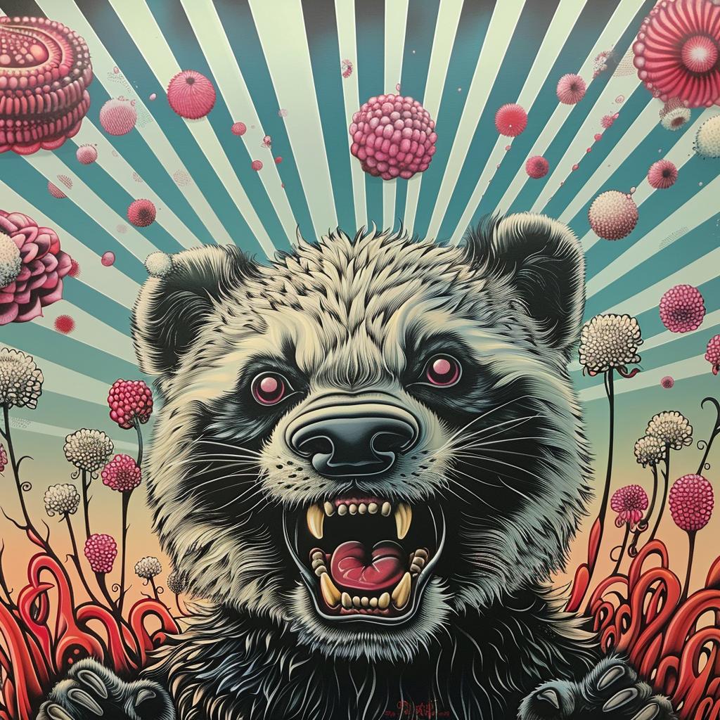 hybrid  creature  panda  tiger  raccoon  flowers  candy  painting  white  background 1033500
