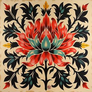 thorns  leafy  lotus  bold  floral  dynamic  neon  symmetry  artnouveau  linocut 1078925