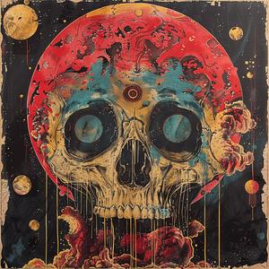 surreal  album  cover  skull  sun  red  yellow  symbolist  risograph  screenprinting 1078509