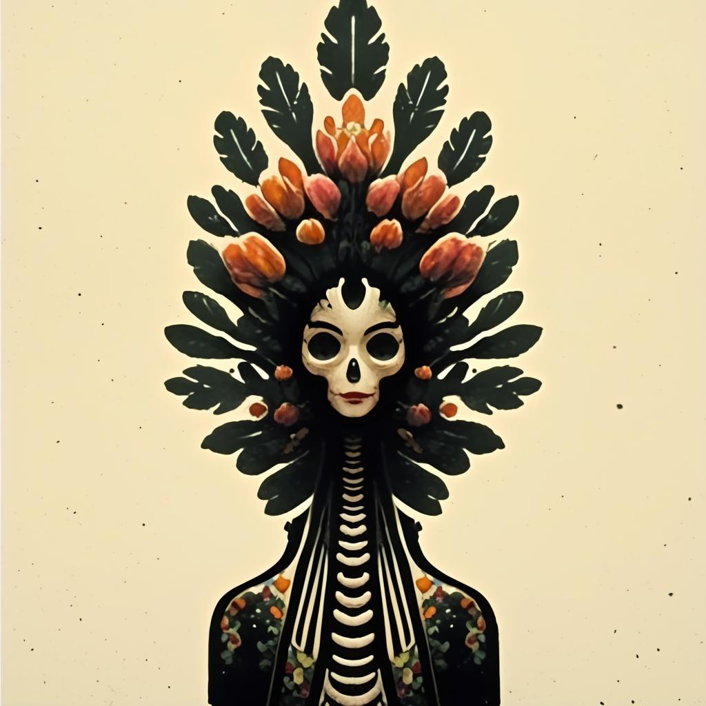 skull  flowers  minimal  spiritual  dark  naturalistic  artnouveau  tattoo  linocut  design 2656