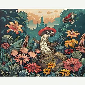 bird  red  hat  flowers  print  illustration  chromolithography  nature  art  colorful 1053095
