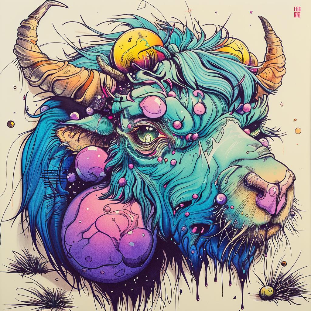 bull  horns  colorful  painting  mythical  creature  hybrid  fantastical  unique  art 941356