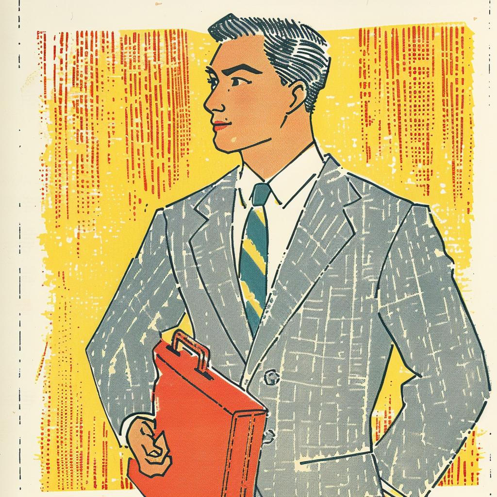 vintage  illustration  suit  briefcase  1960s  man  Asian-American  art  retro  design 940919
