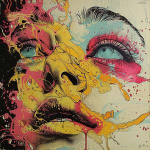 surreal  album  cover  woman  colorful  paint  hyper-realistic  symbolist  risograph  artwork 1079209