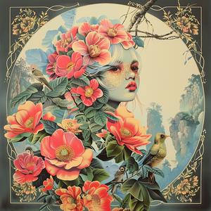 painting  woman  flowers  chromolithography  portrait  nature  colorful  art  beautiful  floral 1041264