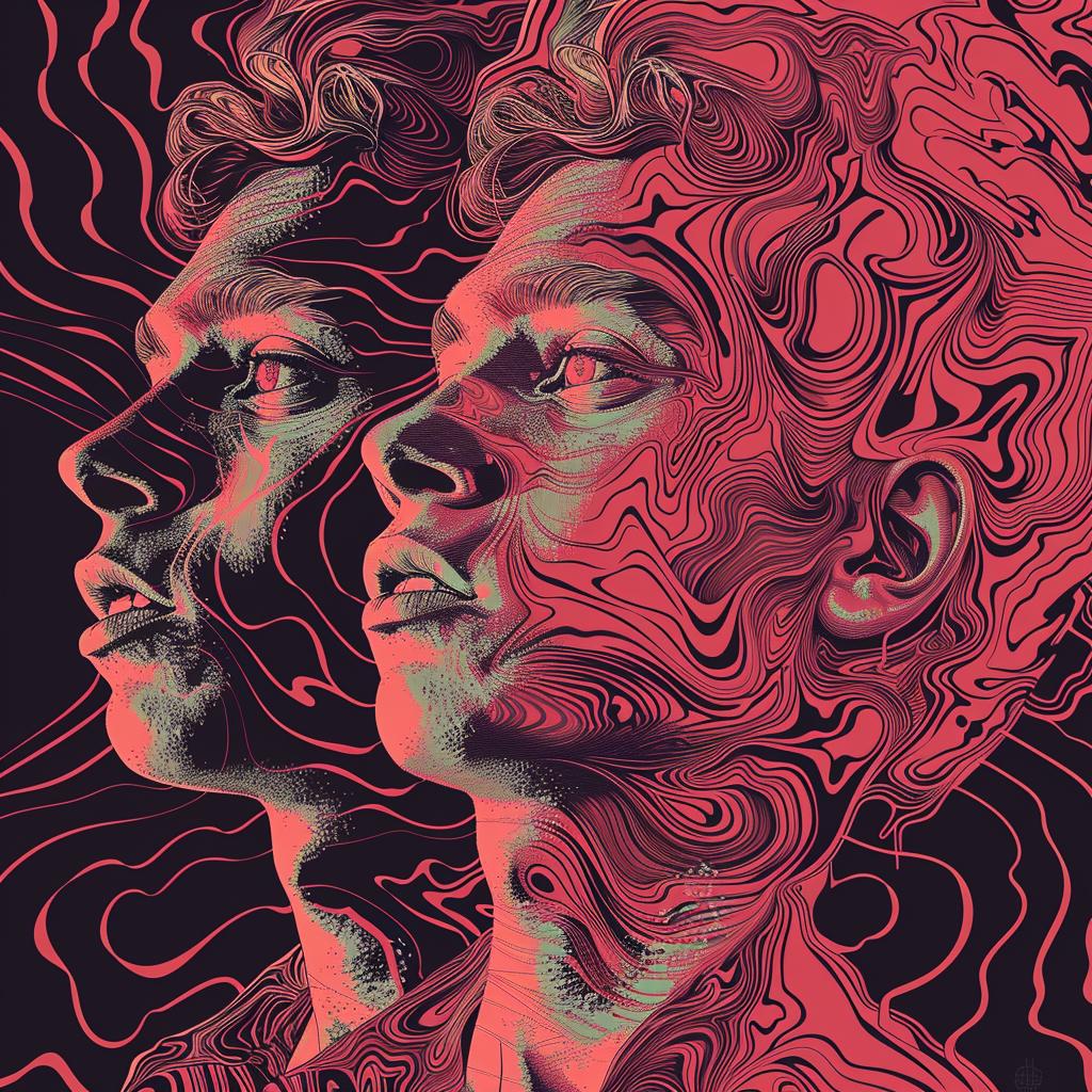 poster  digital  art  psychedelic  portraits  mirrored  linear  illustrations  screenprinting  design 1026170