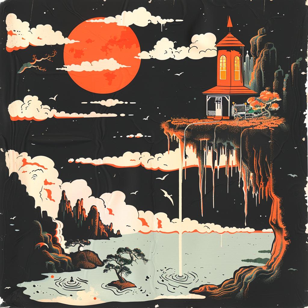 surreal  illustration  lighthouse  water  house  poster  dreamlike  coastal  mystical  colorful 927755