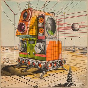 retrofuturism  illustration  machine  speakers  high-detail  vector  isolated  design  colorful  playful 1037192