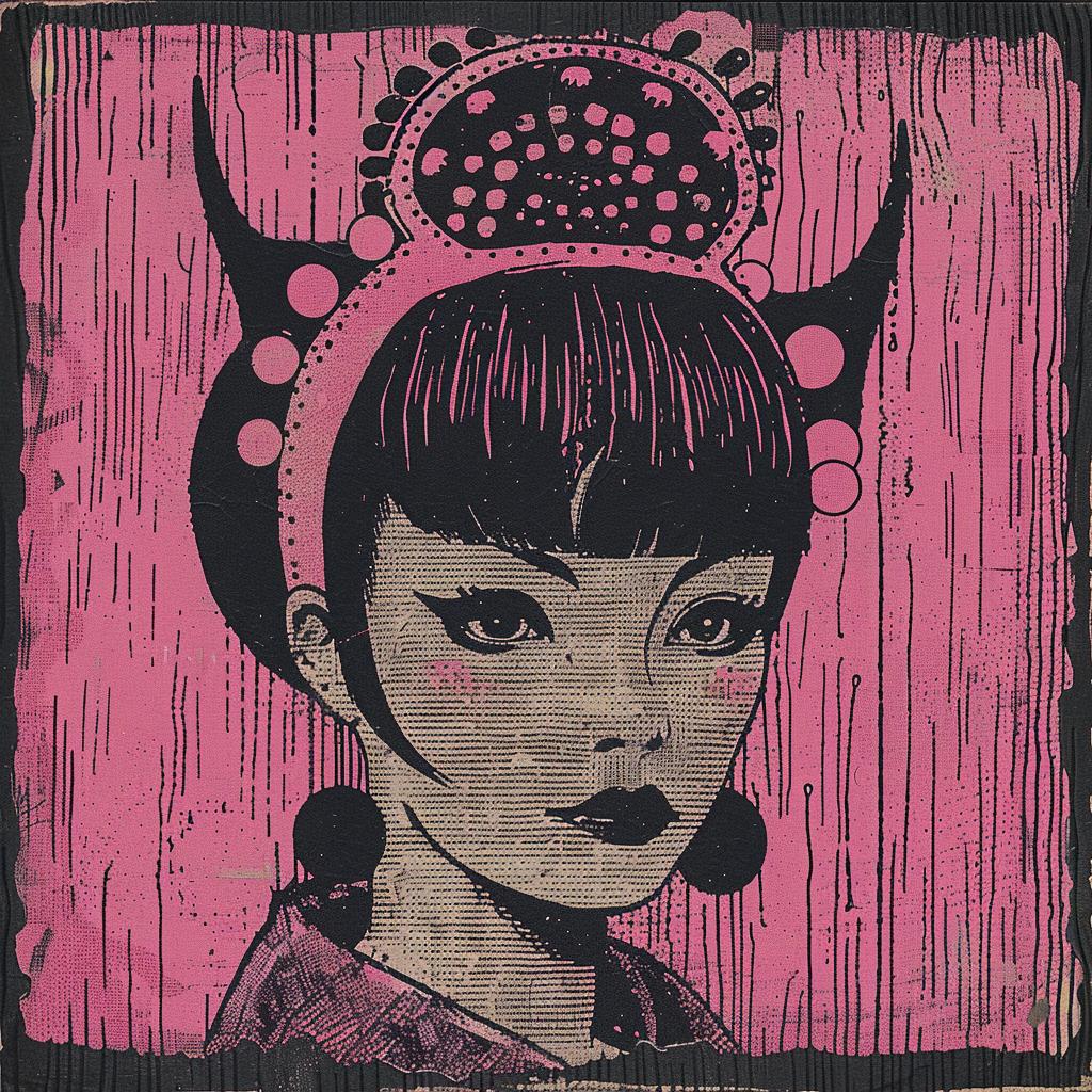 poster  woman  Ukiyo-e  geisha  pink  black  surreal  futuristic  artistic  chaos 916315