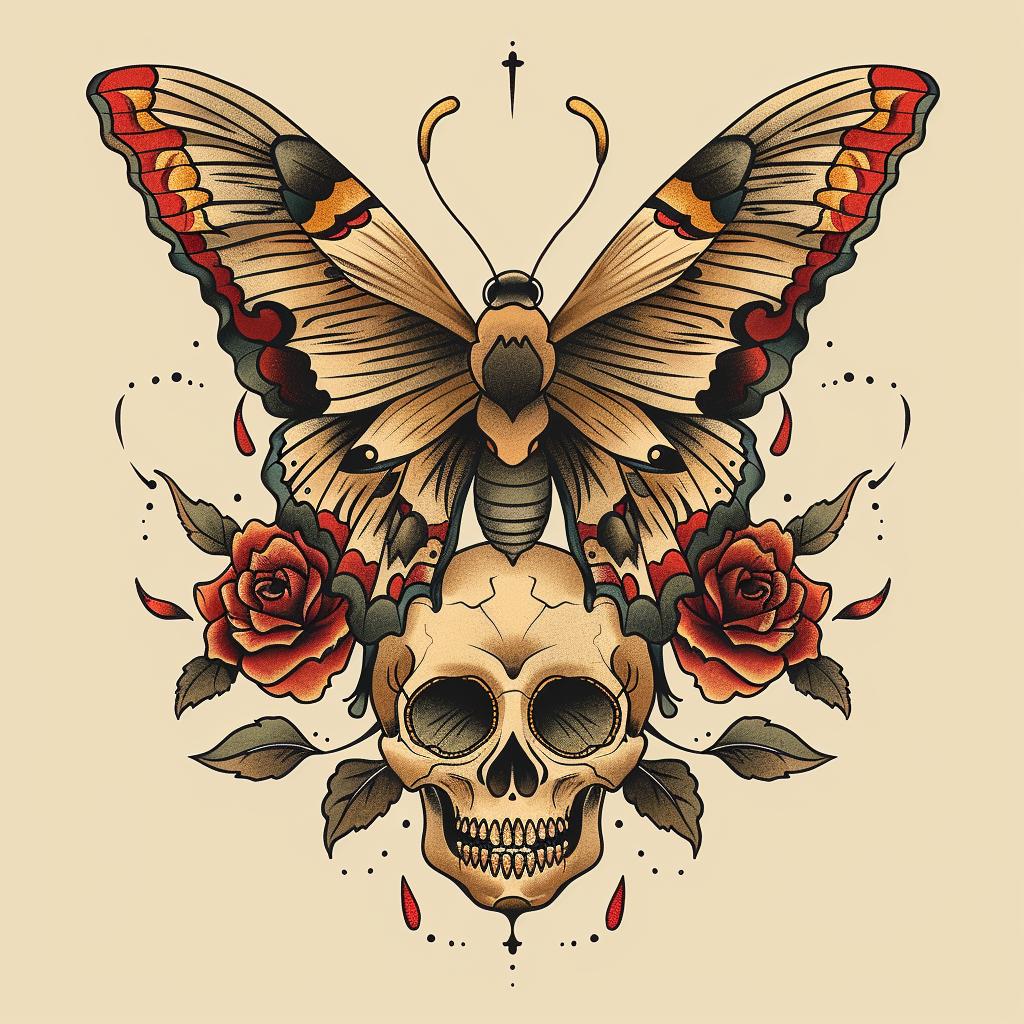 tattoo  butterfly  skull  roses  old-school  traditional  sailor  jerry  design  artwork 918900