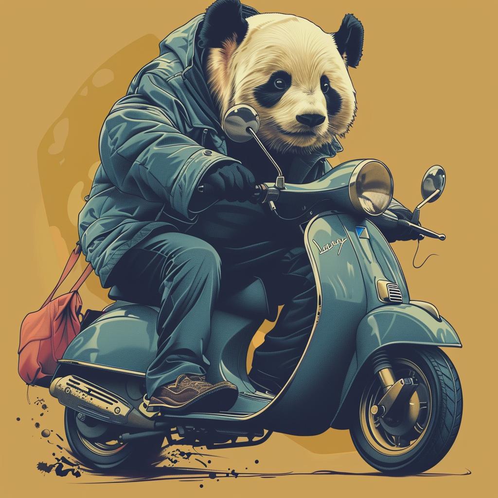 panda  scooter  happy  minimal  blue  yellow  bag  playful  cartoon  fun 955346
