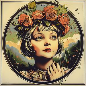 girl  flowers  hair  bird  chromolithography  illustration  art  whimsical  colorful  portrait 1040822
