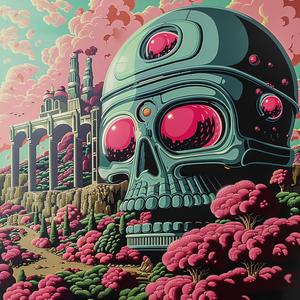 skull  pink  eyes  flowers  horror  chromolithography  dark  Japanese  illustration  art 1039789
