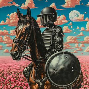police  officer  horse  menacing  field  flowers  colorful  painting  dramatic  dynamic 1037391