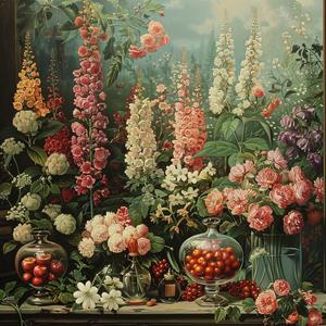 chromolithography  art  flowers  window  oil  canvas  color  style  medium  design 1059287