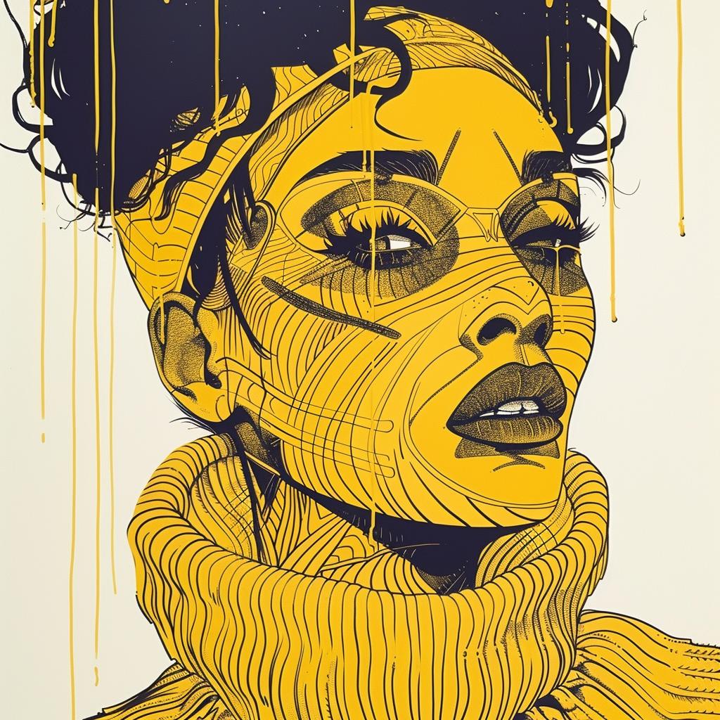 عارض أزياء يرتدي سترة صوفية من بوبارت، مكياج عيون من فور آيز، تروي بروكس، وجه أمريكي أفريقي، طلاء أصفر، 939286