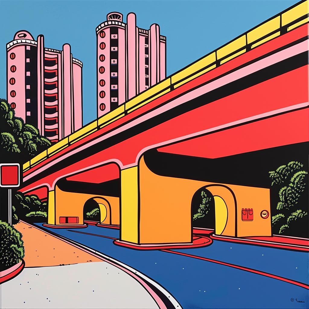 road  bridge  buildings  painting  urban  cityscape  perspective  realism  landscape  details 1022240